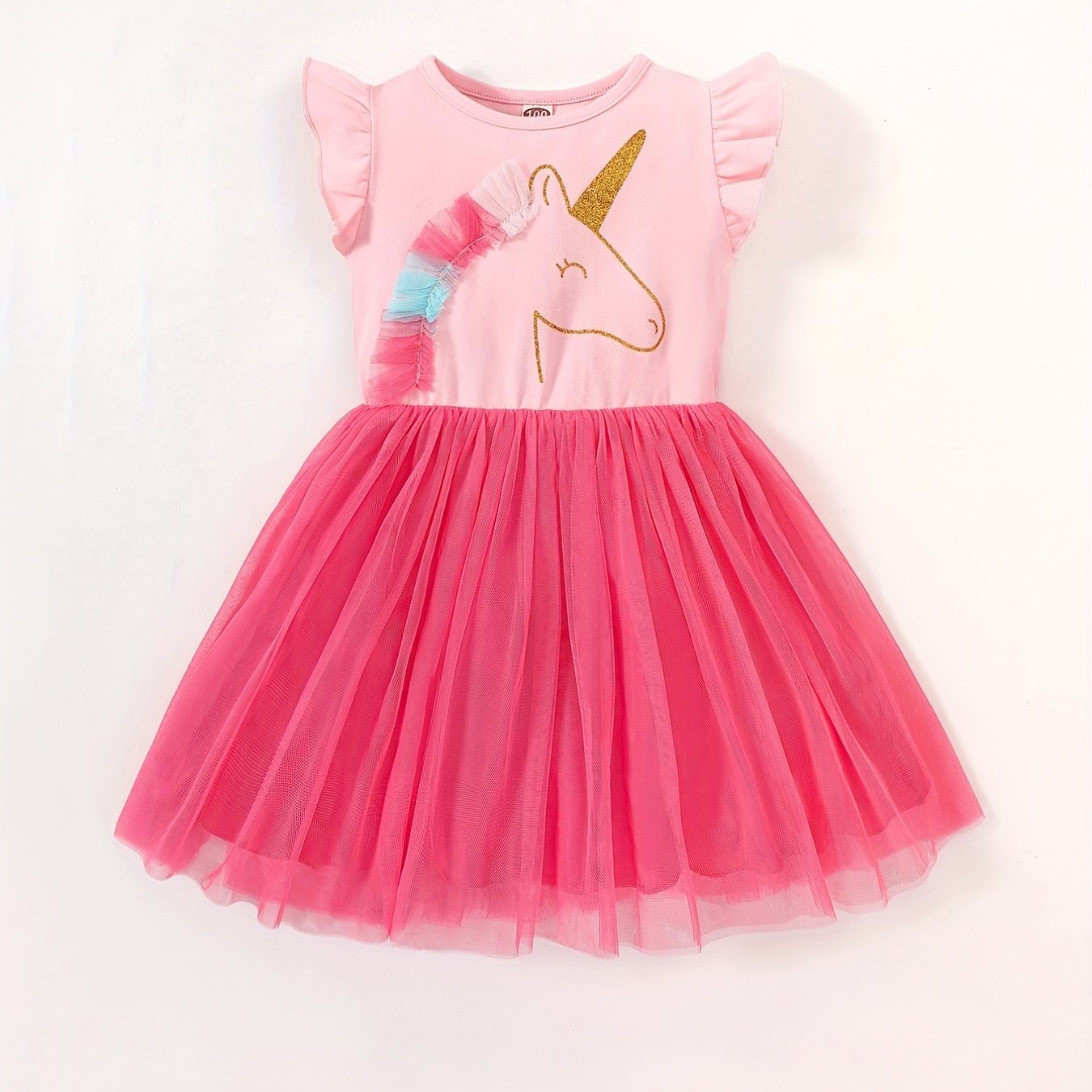 Toddler Girls Cartoon Unicorn Mesh Princess Dress For Party Beach Vacation