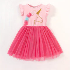 Toddler Girls Cartoon Unicorn Mesh Princess Dress For Party Beach Vacation