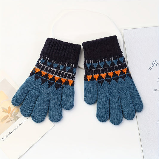 Warm Knitted Gloves for Kids, Full Finger Gloves, Ages 4-9