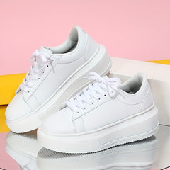 Women's Minimalist Solid Sneakers Low Lace Up Round Toe Non slip Flatform Shoes