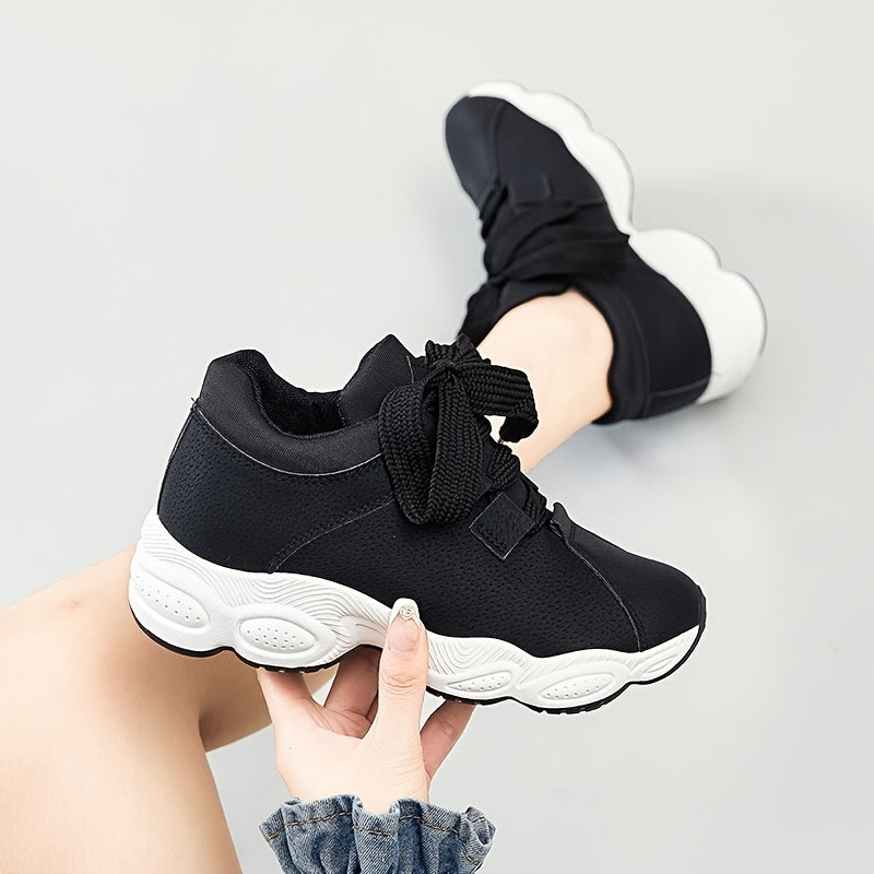 Women's Faux Leather Sneakers Thick Bottom Casual Shoes