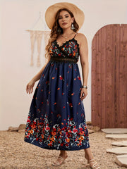 Floral Print Lace Trim Maxi Dress