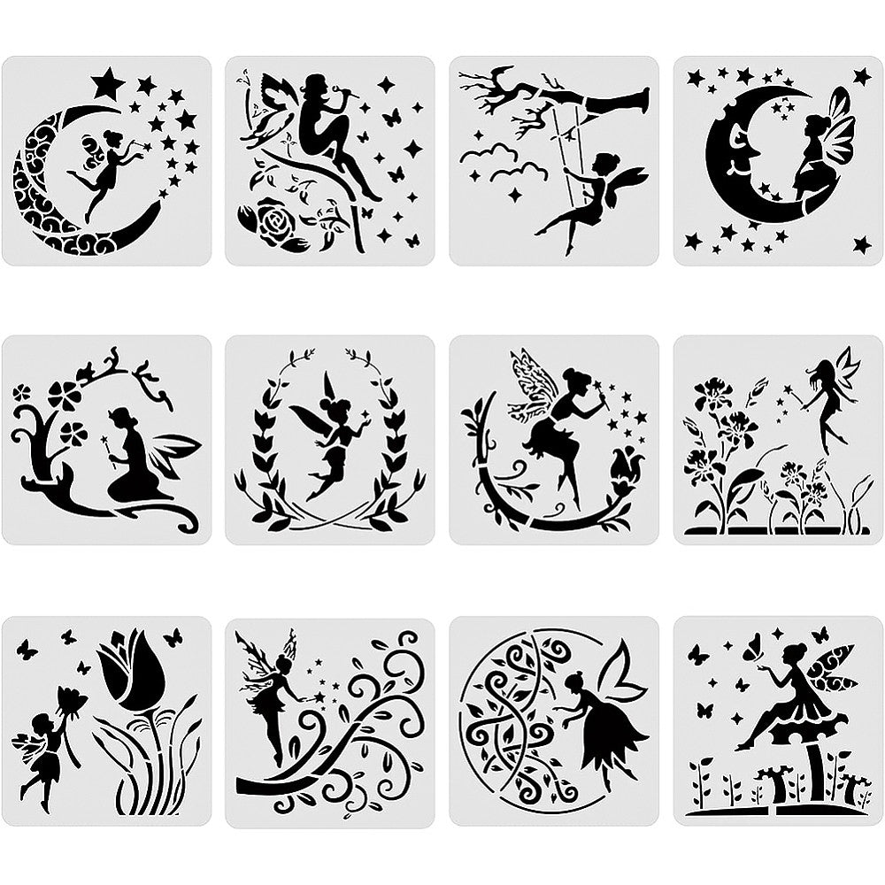 12pcs Large Plastic Reusable Stencils for Painting on Fabric Canvas Floor Wood