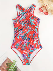 Tropical Print Halter One Piece Swimsuit
