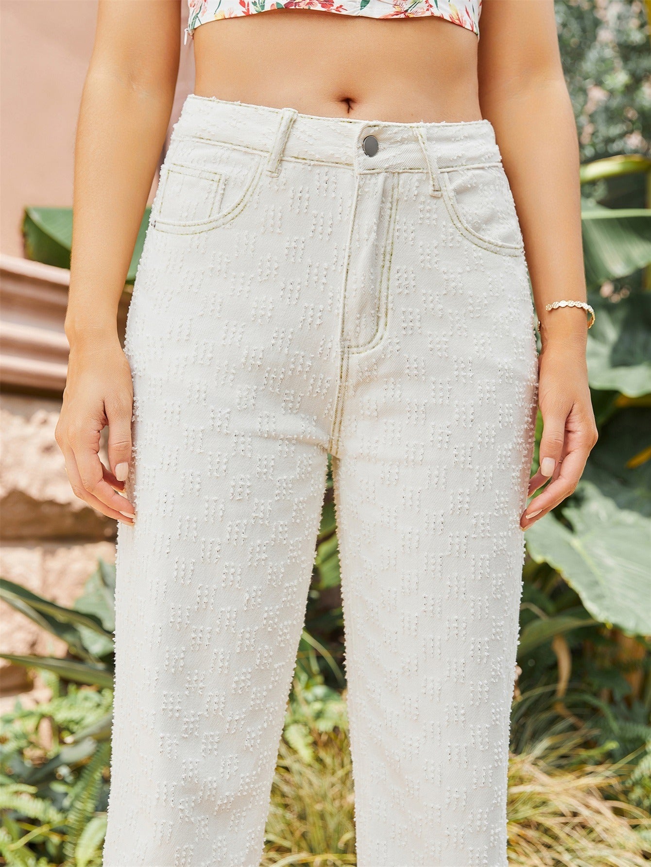 High Waist Ripped Detail Straight Jeans