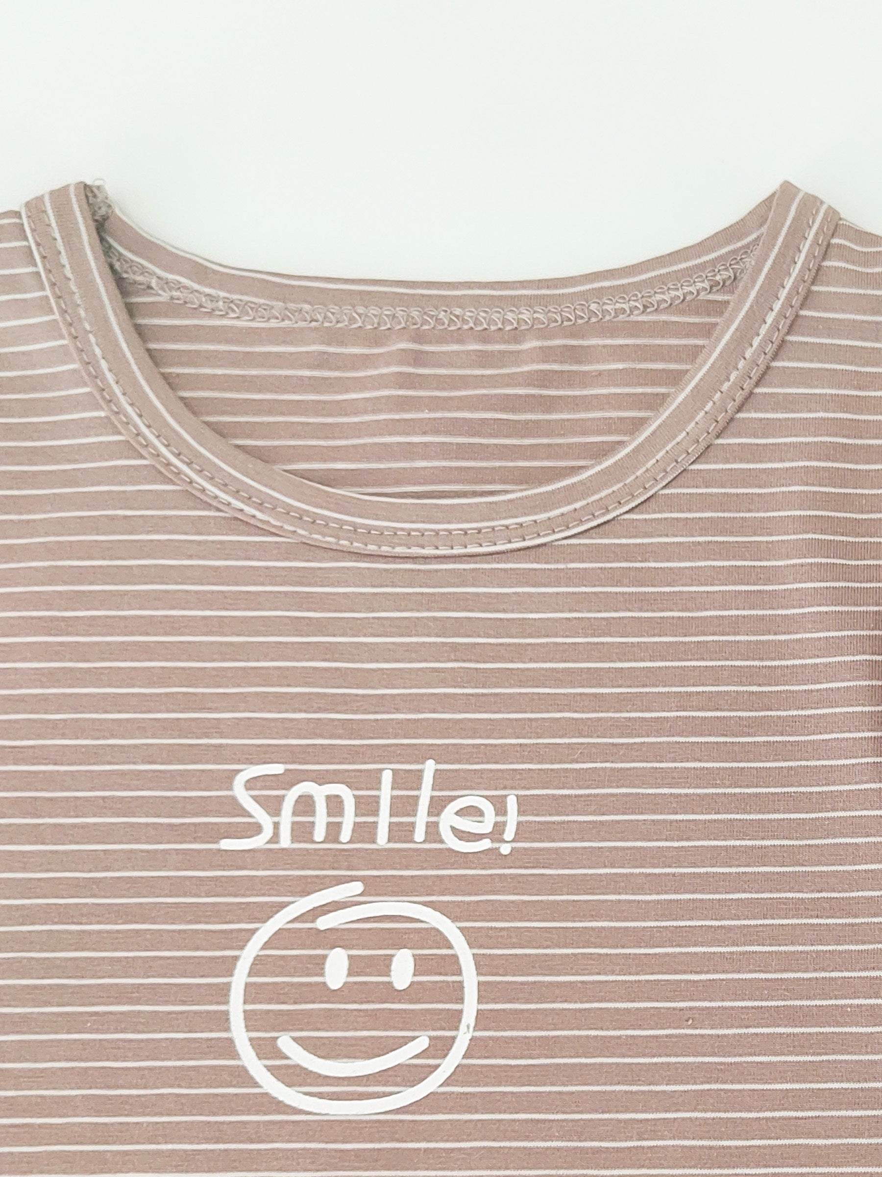 Striped Smile Print Short Sleeve Baby Cotton T Shirt