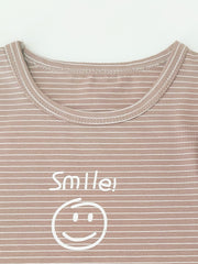 Striped Smile Print Short Sleeve Baby Cotton T Shirt