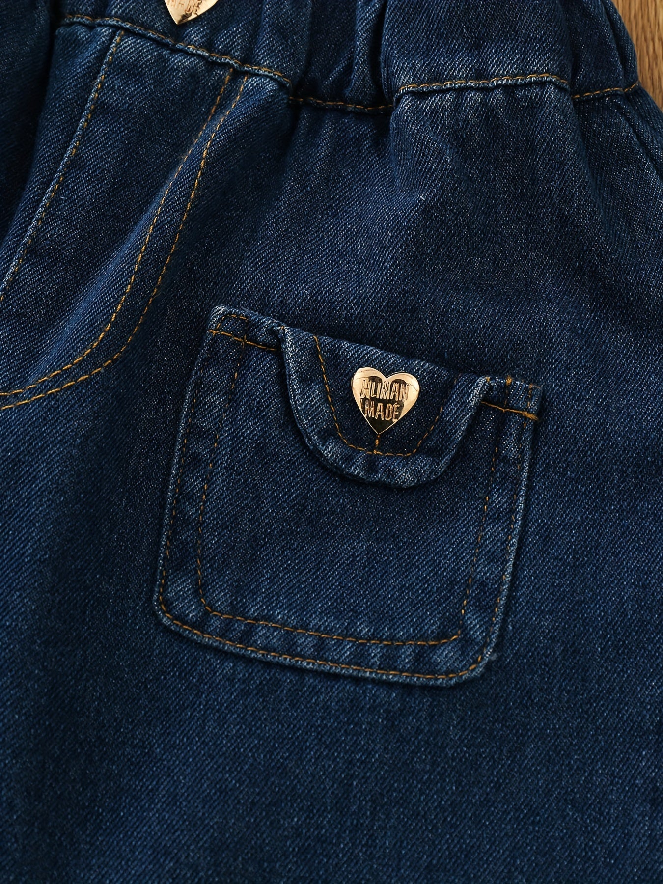 Toddler Girls Denim Shorts with Heart Button Detail