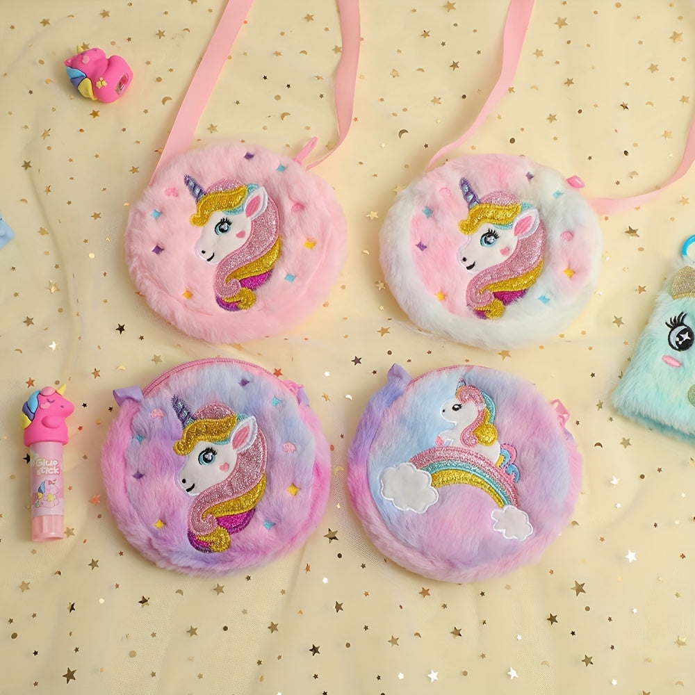 Unicorn Crossbody Bag Coin Purse Tie Dye Plush Mini Wallet