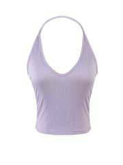 Sexy Plunging Halter Top Sleeveless
