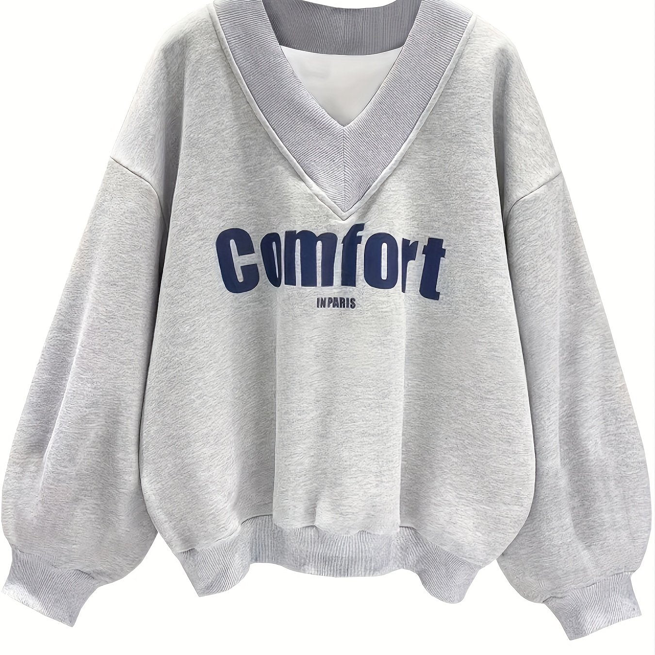 Letter Graphic Print V Neck Sweatshirt for Women