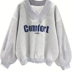 Letter Graphic Print V Neck Sweatshirt for Women