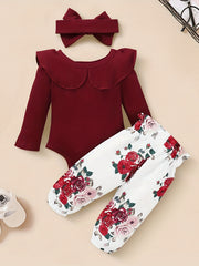 2pcs Baby Girl Ruffle Romper Floral Pants Set Newborn Outfit