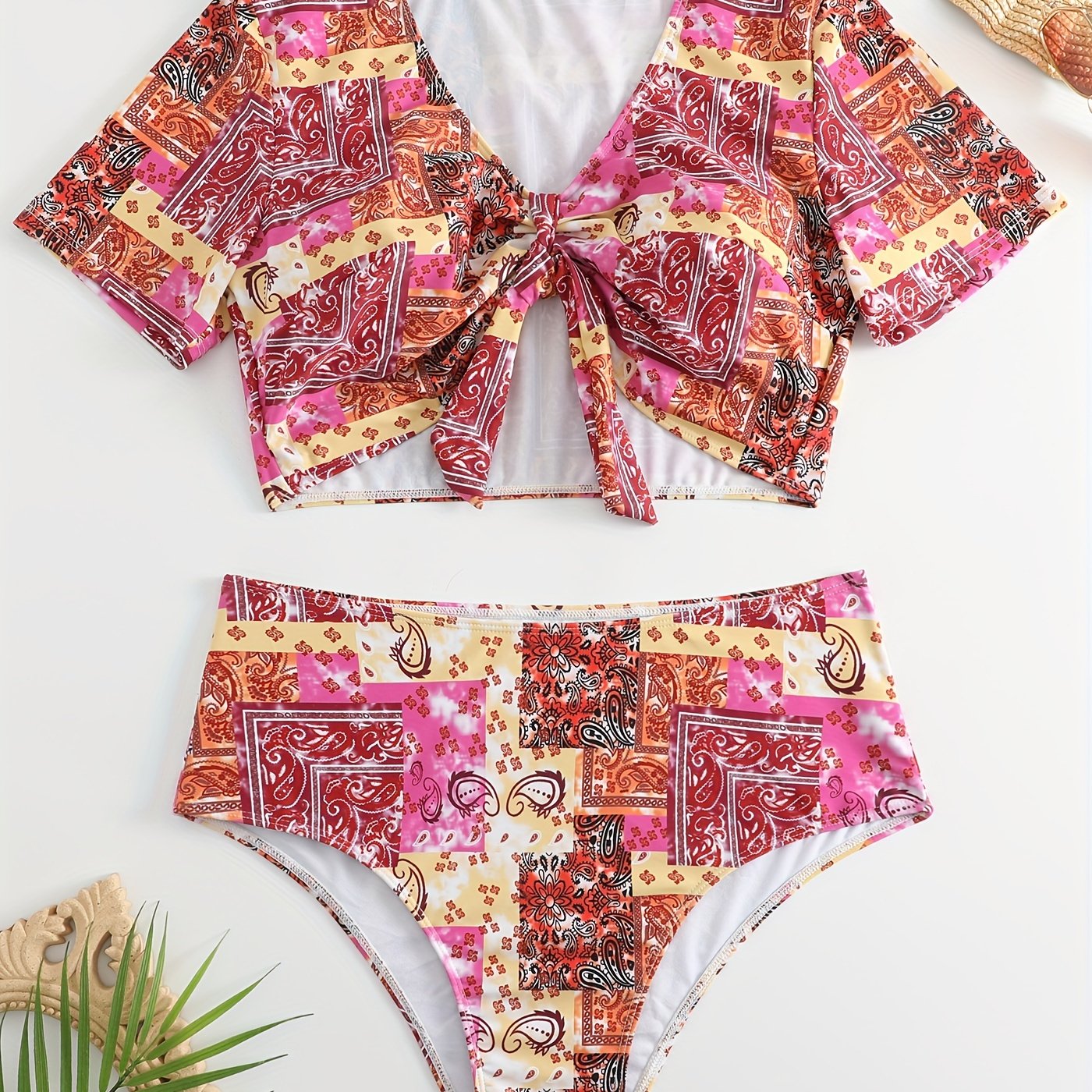Paisley Print Tankini Set with Knot Front