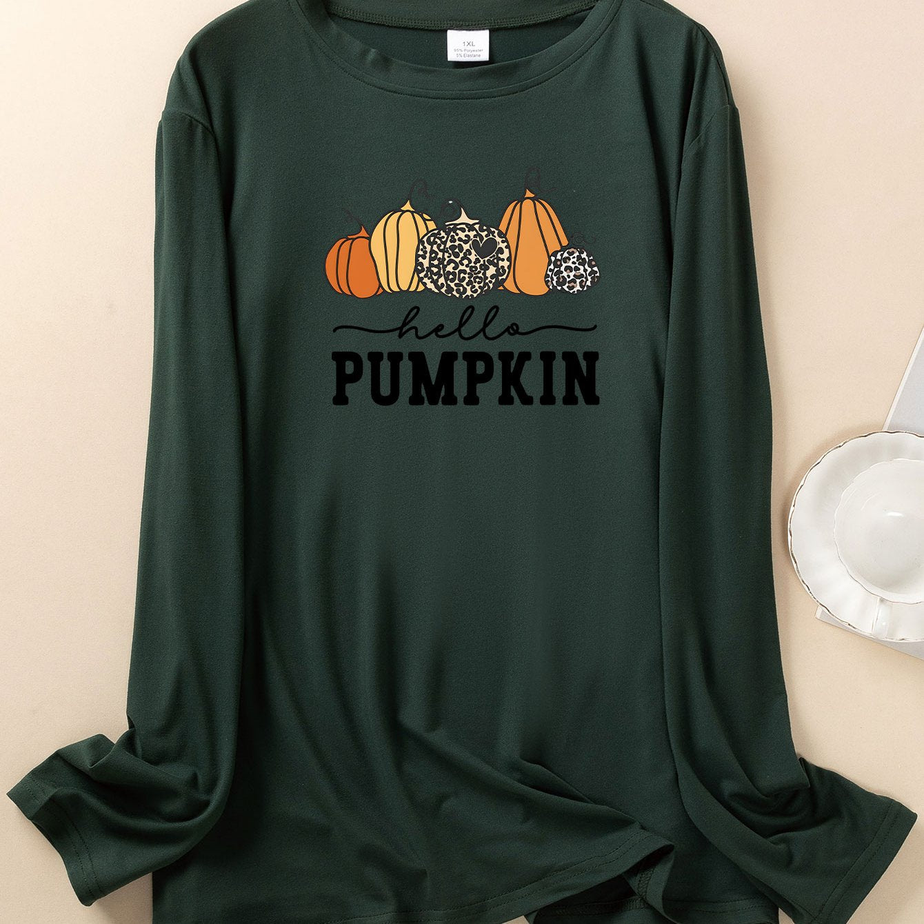 Pumpkin & Letter Print Long Sleeve Pajama Top