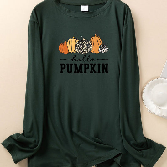 Pumpkin & Letter Print Long Sleeve Pajama Top