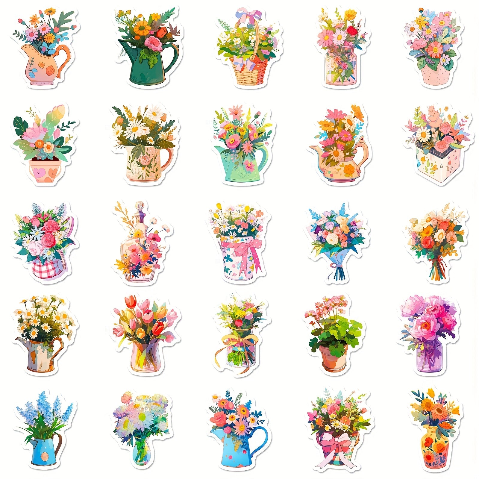50pcs Flower Stickers Waterproof for DIY Water Bottles Laptops Phones