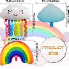 8pcs Rainbow Party Decorations Rainbow Foil Balloon with Tassel & Cloud Balloons