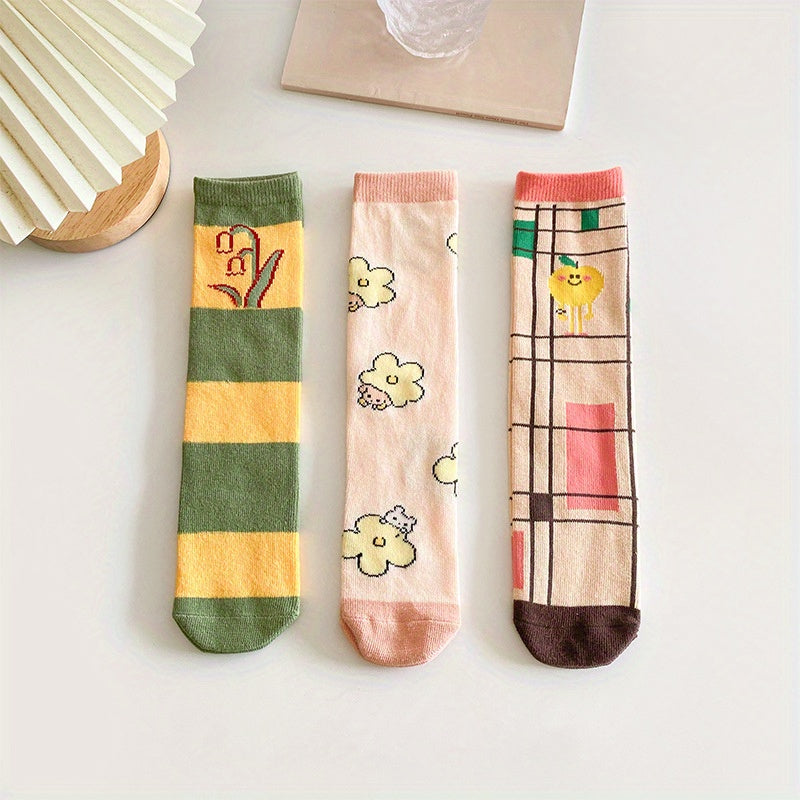 Girls Cartoon Dog Print Calf Socks Breathable Crew Socks