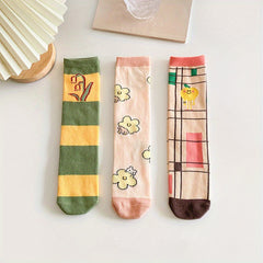 Girls Cartoon Dog Print Calf Socks Breathable Crew Socks