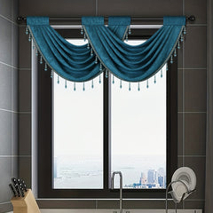 Solid Wave Valance Chenille Short Curtain Bead Rod Pocket Window Curtain