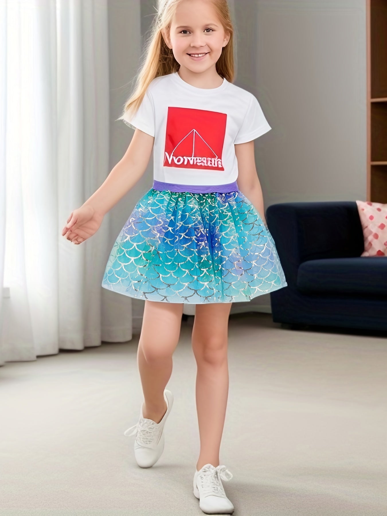 Girls Fish Scale Print Tutu Skirt for Summer Party