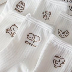 6 Pairs Cartoon Embroidery Mid Tube Socks Women's Stockings