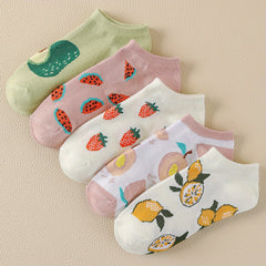 5 Pairs Fruit Pattern Ankle Socks Breathable Women's Stockings