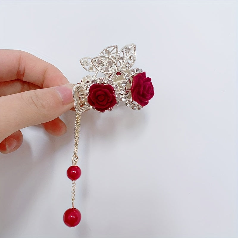 Vintage Hair Clip Cherry Rose Tassel Hair Accessory