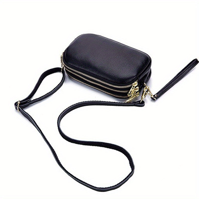 Three Zipper Square Shoulder Bag Classic Solid Crossbody Bag