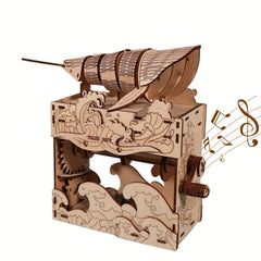 3D Wooden Puzzle Whale Music Box Handcrafted Marine Mechanical Wind Up Soothing