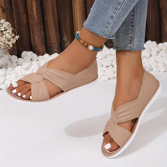 Women's Cross Strap Flat Sandals Casual Slip On Cutout Shoes