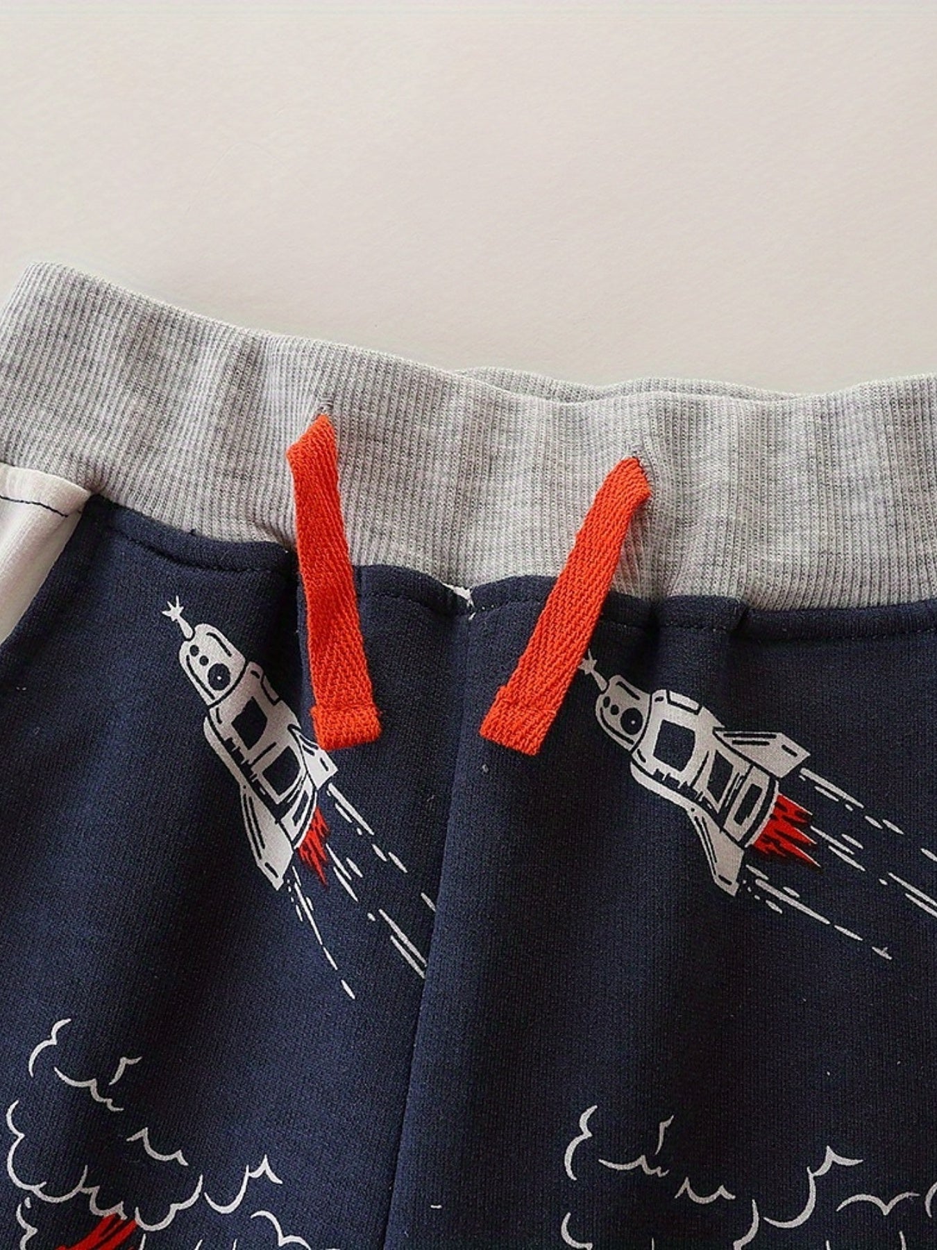 Toddler Kid's Cotton Sweatpants Cartoon Rocket Print Elastic Waist Pants