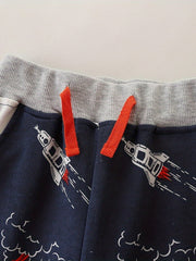 Toddler Kid's Cotton Sweatpants Cartoon Rocket Print Elastic Waist Pants