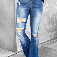 Solid Ripped High Rise Flared Leg Jeans