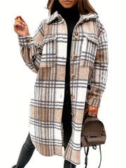 Plaid Print Shacket Jacket Casual Button Front Turn Down Collar