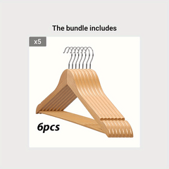 6pcs Slim Wooden Hangers 360° Rotating Hooks Solid Wood Shoulder G
