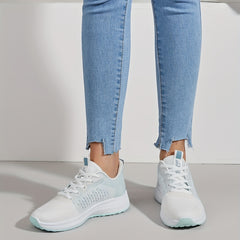 Women's Breathable Flying Woven Sneakers Low Top Lace Up Shoes