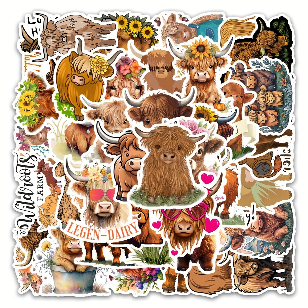 54pcs Highland Cattle Graffiti Animal Stickers for Laptop Luggage Bike