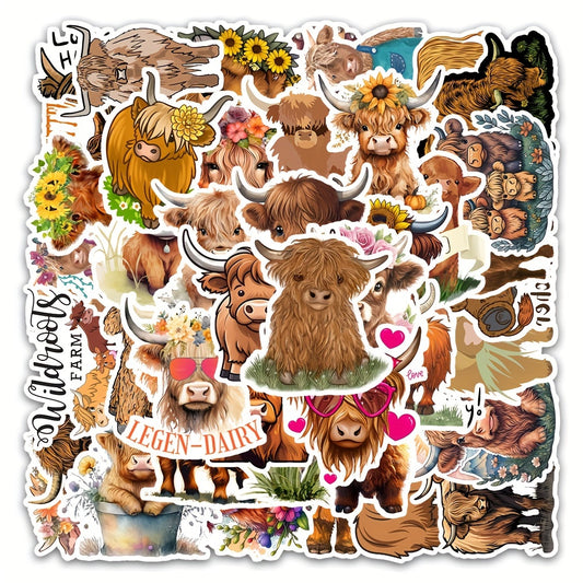 54pcs Highland Cattle Graffiti Animal Stickers for Laptop Luggage Bike