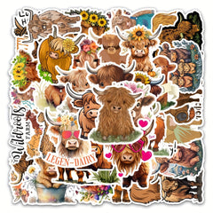 54pcs Highland Cattle Graffiti Animal Stickers for Laptop Luggage Bike