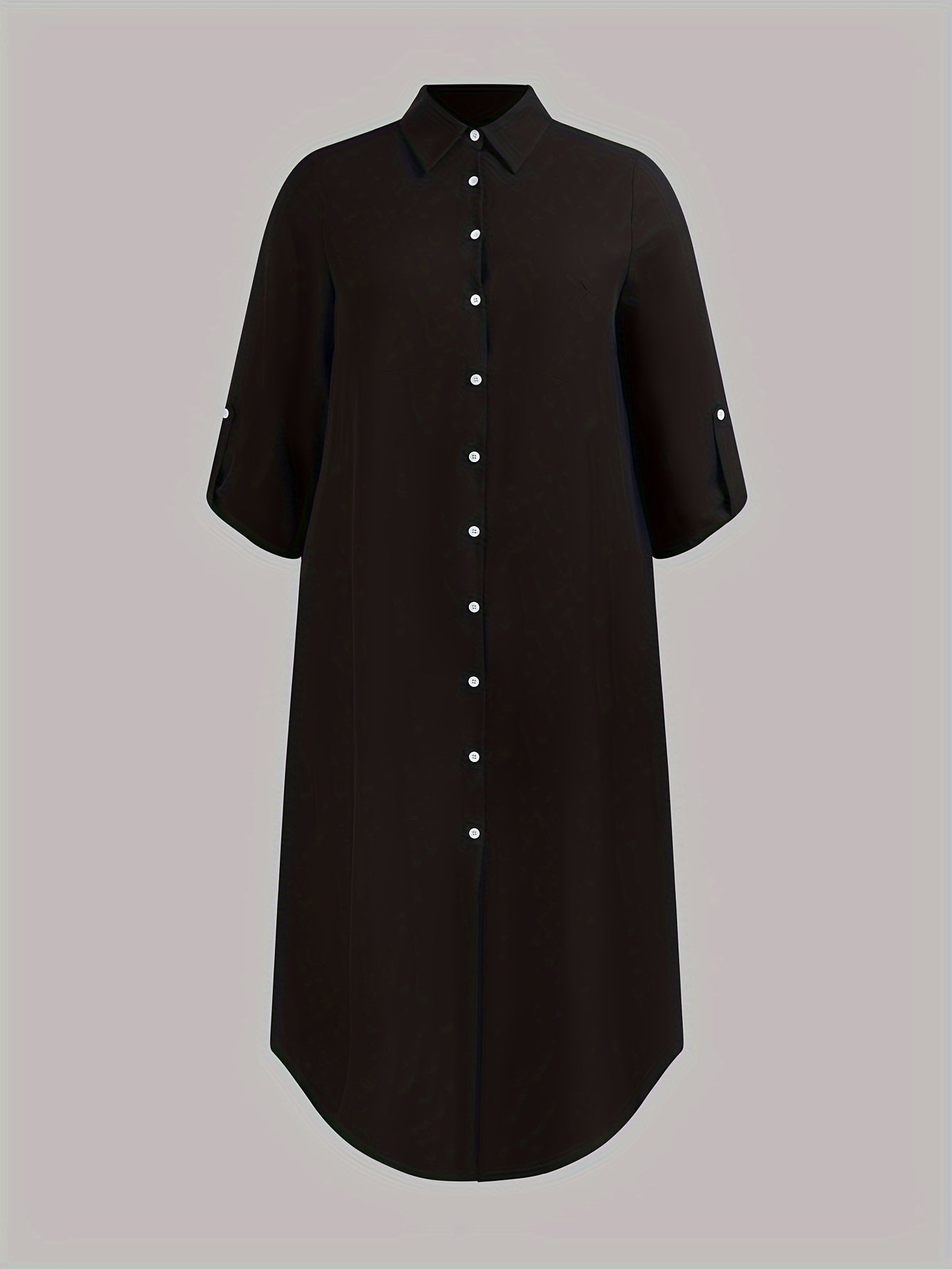 Casual Dress Women's Plus Solid Roll Up Sleeve Button Up Shirt Dress