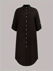 Casual Dress Women's Plus Solid Roll Up Sleeve Button Up Shirt Dress