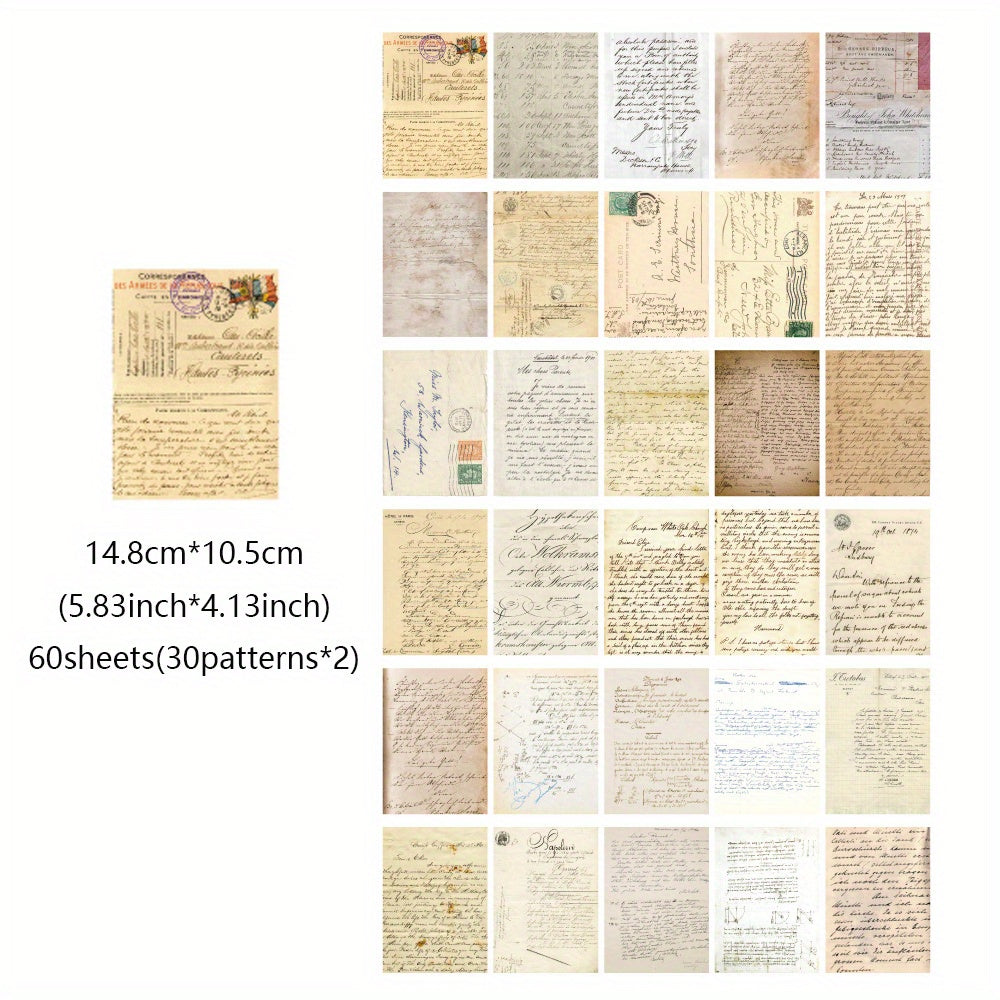 60 Sheets Vintage Scrapbook Paper Retro Letters Non sticky