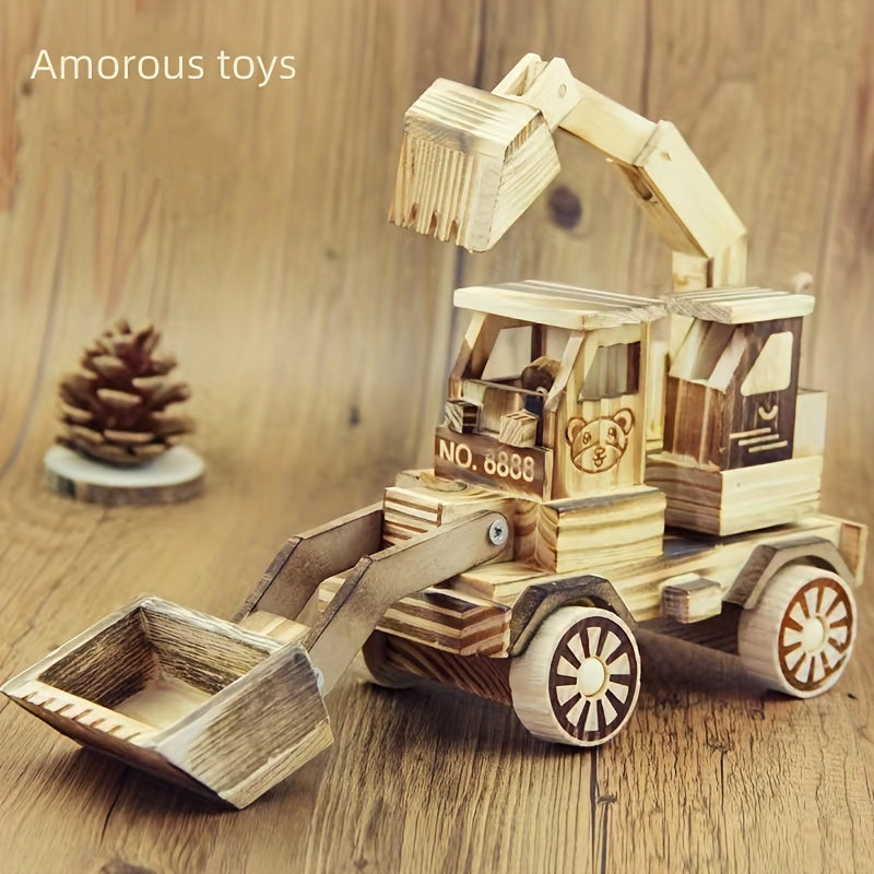 Wooden Small Digging Machine Model Ornament Toy