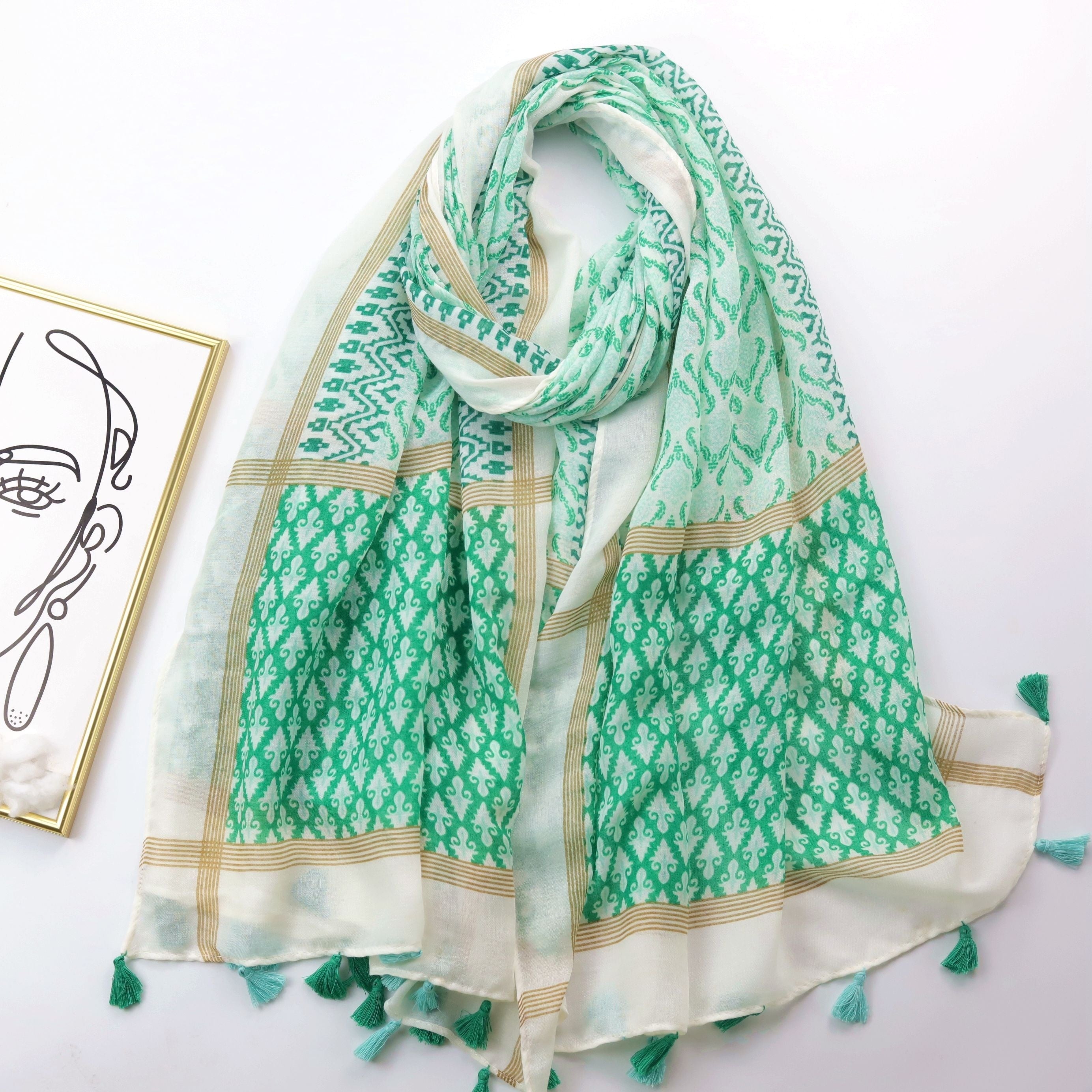 Boho Floral Print Tassel Scarf Block Shawl Casual Windproof Head Wrap