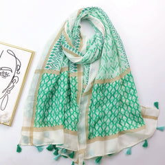 Boho Floral Print Tassel Scarf Block Shawl Casual Windproof Head Wrap