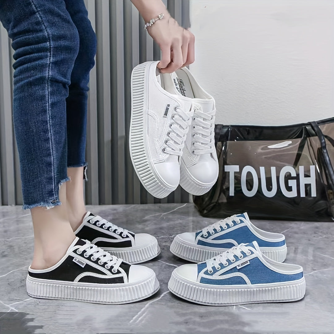 Women's Canvas Mule Sneakers Slip On Platform Shoes
