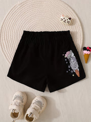 Toddler Girls Ice Cream Cat Graphic Elastic Waist Casual Sports Track Shorts