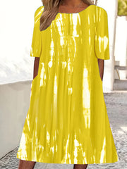 Tie Dye Short Sleeve Round Neck Dress With Pockets
